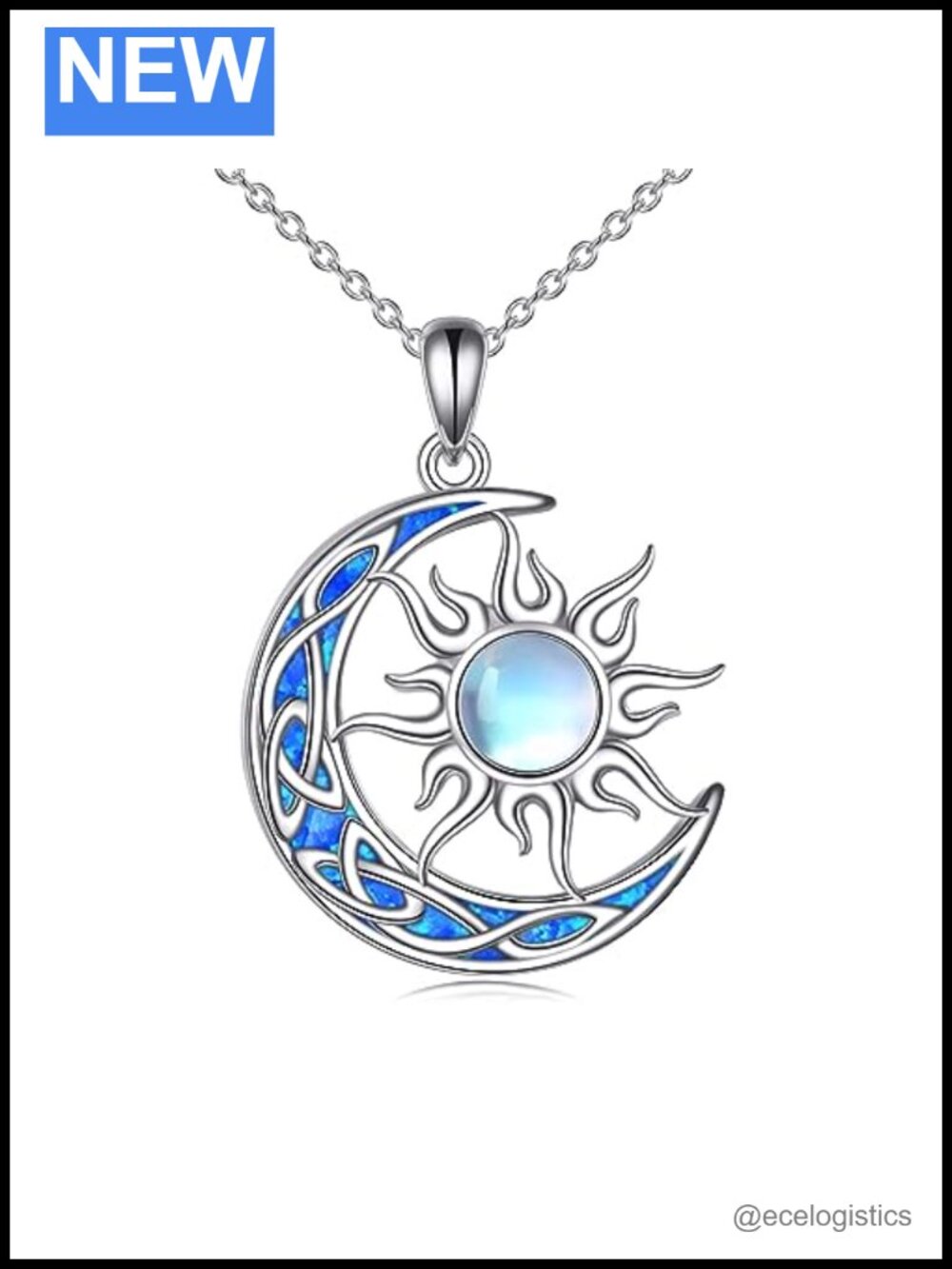 Sterling Silver Sun Moon Necklace Celtic Crescent Pendant Gift for Women